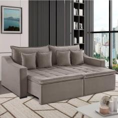 Sofá 4 Lugares 274cm Retrátil e Reclinável Amy Veludo Bege Marroml