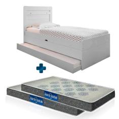 Cama Solteiro Com Baú Auxiliar Branco Com 2 Colchões Probel