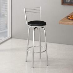 Banqueta Alta Giratória com Encosto Espanha Compoarte Cromado/preto