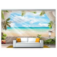 Papel De Parede Paisagem Digital Caribe Mar 3D Dah04 - Você Decora