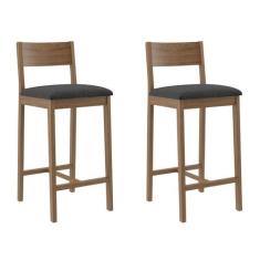 Banqueta Madeira Nogueira Maciça tecido Cinza Escuro Modelo Manu Altur