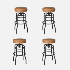 Conjunto 4 Banquetas de Aço 70cm Giratória Paris Preto/Caramelo