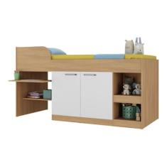 Cama Solteiro Multifuncional com Colchão Incluso 2 Portas e Escrivaninha Multimóveis Mp4233 Branco - Rustic/branco