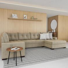 Sofá de Canto 6 Lugares com Chaise Direito Versalhes Suede Animale Cin