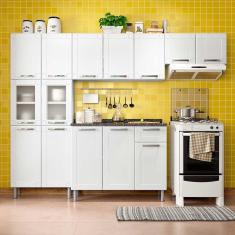 Cozinha de Aço Compacta 3 Peças com 11 Portas Vidro e Balcão 3 Portas 1 Gaveta Multipla Bertolini Branco