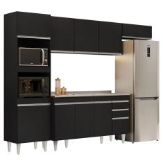 Armário De Cozinha Modulada 4 Peças Cp12 Com Pia Inox Preto - Lumil