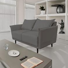 Sofá 2 Lugares Veludo Grafite Pietro Base em Madeira Maciça