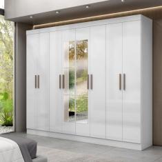 Guarda Roupa Casal Espelho 8 Portas 4 Gavetas MDF Genebra Maxel