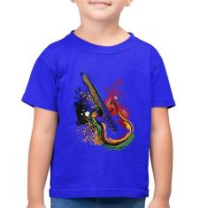 Camiseta Algodão Infantil Guitarra Reggae - Foca na Moda, Azul royal, 