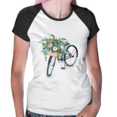 Baby Look Raglan Bicicleta Cesto de Flores - Foca na Moda, Branco, Pre