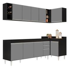 Armário De Cozinha Modulado De Canto Esquerdo 5 Peças Cp52 Balcão Sem Tampo Preto/cinza - Lumil