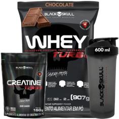 Kit Black Skull Whey Protein TURBO Concentrado 907g+ Creatina Monohidr