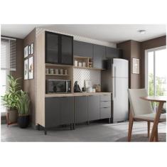 Cozinha Modulada Composição 6 Firenze 4 Peças Avena/Grafito - Demóbile