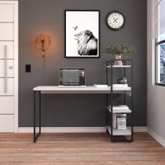 Escrivaninha com Estante Alta Estilo Industrial 135cm com 03 Prateleiras Dynamica Yescasa Branco Chess / Preto