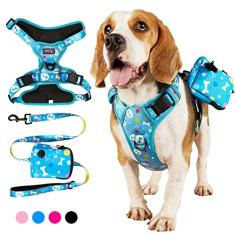 MIDEPET Peitoral antipuxão para cães com coleira de 1,2 m, peitoral refletivo para cães com alça de controle fácil de caminhar, colete ajustável de vários padrões com alça de cocô para cães grandes,