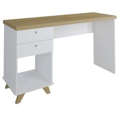 Escrivaninha Retrô para Home Office ou Nail Designer com Tampo em Tamburato, 2 Gavetas, 1 Nicho - Sky Artany - Olmo com Branco