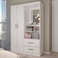 Guarda-Roupa Solteiro Gabe 2 Portas 2 Gavetas com Espelho Branco - Pan