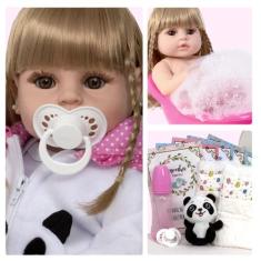 Boneca Reborn Princesa Pandinha Loira Pode Banho - Cegonha Reborn Doll