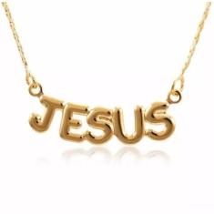 Colar Cordão Gargantilha Palavra Jesus Folheado 18k - Milena Folheados