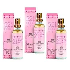 Kit 3 Perfume 521 Vip Rose Feminino Amakha Paris Bolso Bolsa