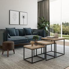 Mesa De Centro Cubo Ambiente Principal Escritório Preto -amadeirado