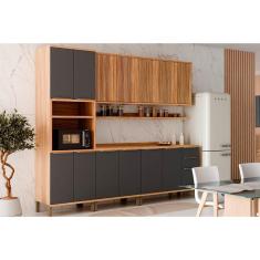 Cozinha Modulada Completa Sauvignon 7 Peças 2 Aéreos + 2 Balcões + 1 Torre Quente+ 2 Complementos C7p93 Amendoa Grafite Ronipa