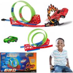 pista SUPER LOOPING DUPLO 360 brinquedo com carrinho FRICÇÃO ALTA VELOCIDADE DE MONTAR 14 pçs ESTACIONAMENTO rampas garagem 118CM DE PISTA