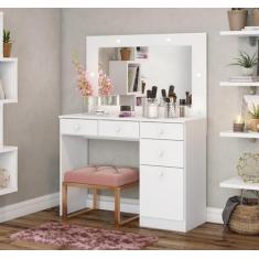 Penteadeira Camarim com Espelho e LED 1 Porta 4 Gavetas Happy Espresso