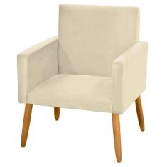 Poltrona Cadeira Decorativa Nina Encosto Alto Tecido Sintético Bege -