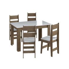 Conjunto Mesa de Jantar Fixa 4 Cadeiras Com Assento Estofado Móveis Canção - Ameixa Negra/ Branco