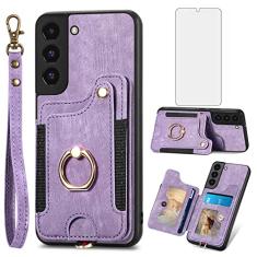 Capa de celular para Samsung Galaxy S22 Plus S22+ 5G capa carteira com protetor de tela e alça de pulso RFID suporte para cartão de crédito anel suporte acessórios para celular S22+5G S22plus 22S + S