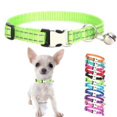 Coleira verde para filhotes de cachorro com sino, coleiras reflexivas de nylon PP com fivela ajustável macia para XXS XSmall Puppy Female Tiny Pets Dogs Boy Girl Kitten Yorkie PP