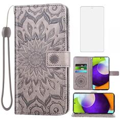 Capa de telefone para Samsung Galaxy A52 5G/4G Capa carteira com protetor de tela de vidro temperado e capa flip fina de couro com suporte para cartão acessórios para celular Glaxay A 52 G5 Gaxaly 52A