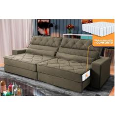 Sofá Retrátil Reclinável 2,30m Albany Suede Velut Tabaco Molas Ensacad