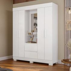 Guarda Roupa Casal 149,10cm 4 Portas e 2 Gavetas Capelinha com Espelho