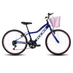 Bicicleta Infantil Feminina Aro 24 KOG Alumínio 18V Cestinha-Feminino