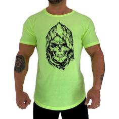 Camiseta Longline Manga Curta MXD Conceito Caveira Com Capuz, Amarelo 