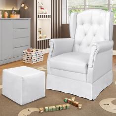 Poltrona de Amamentação Letícia com Balanço e Puff - Phoenix Baby Corino Branco
