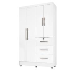 Guarda Roupas Solteiro 4 Portas 3 Gavetas Tokio Branco / Branco Lilás Flex