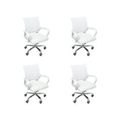 Kit 4 Cadeiras De Escritório Begonia Tela Mesh Ergonômica Branco