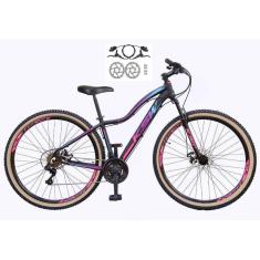 Bicicleta Feminina Aro 29 Ksw Mwza Alumínio 24v Câmbios Shimano Freio a Disco Garfo Suspensão - Preto/Pink/Azul