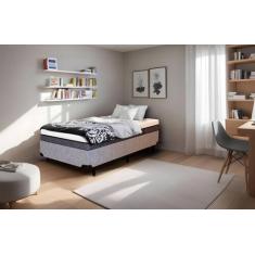 Cama Box Serenelife em Madeira de Eucalipto, Tecido Alpha 56, Solteiro