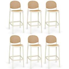 Kit 6 Banqueta Alta com Encosto Roma em Polipropileno - Nude