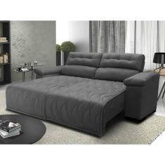 Sofá 2,42m Retrátil E Reclinável Com Molas Cama Inbox Top Tecido Suede Velusoft Cinza