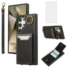 Asuwish Capa de telefone para Samsung Galaxy S24 Ultra 5G com protetor de tela de vidro temperado capa carteira e suporte de anel fino suporte de cartão acessórios de celular de couro S24Ultra 24S S