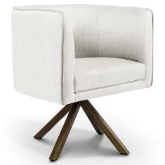 Poltrona Decorativa Base Giratória de Madeira Betina D02 Linho Bege C-