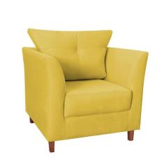Poltrona Decorativa Isis Pés de Madeira Suede Amarelo - DS Estofados -