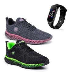 Combo 2 Pares de Tênis para Desafios Diários + Relógio Digital-Unissex