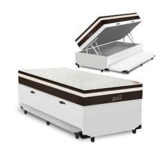 Cama Box Baú e Auxiliar Solteiro Branca + Colchão de Molas - Anjos - C