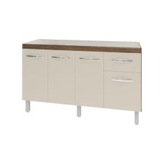 Balcão Cozinha Armário Gabiente Pia De 140 Cm Com 4 Portas E 1 Gavetas Camila Off White